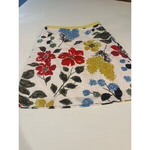 Boden Floral A-Line Skirt UK10/US6 Yellow Trim Cotton Blend